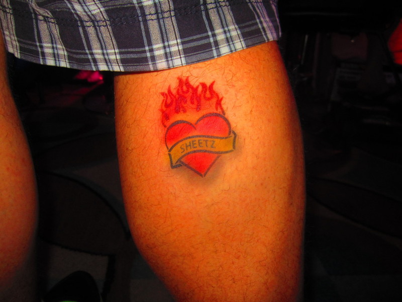 Airbrush Burning Heart With Banner Tattoo Design