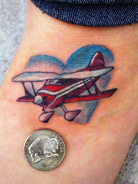 Airplane With Heart Tattoo Design For Foot
