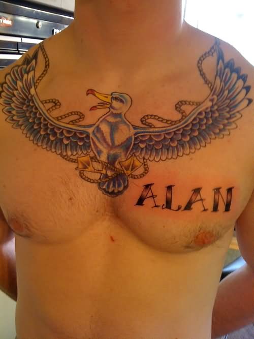 Alan - Flying Albatross Tattoo On Man Chest