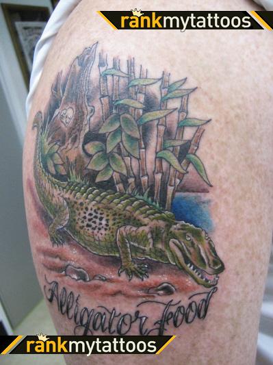 Alligator Food - Alligator Tattoo With Bamboo Trees Tattoo Design For Shoulder