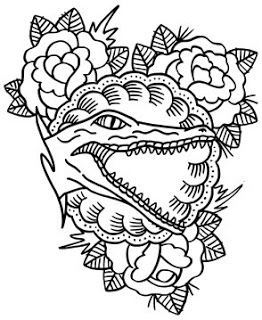 Alligator Head With Flowers Tattoo Stencil