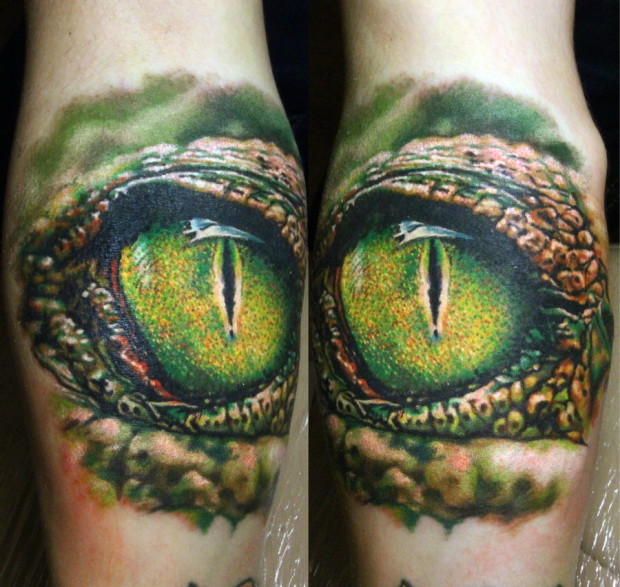 Amazing 3D Alligator Eye Tattoo Design For Arm