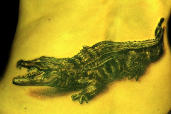 Amazing 3D Alligator Tattoo On Lower Back