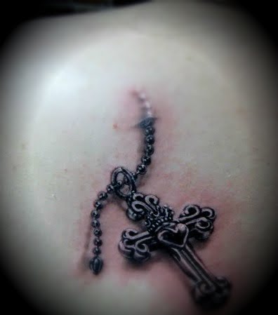 Amazing 3D Rosary Cross Tattoo Design