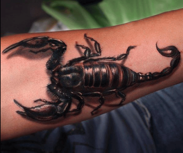 Amazing Black Ink 3D Scorpion Tattoo Design For Forearm