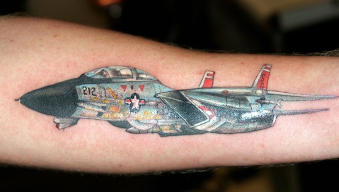 Amazing Fighter Airplane Tattoo Design For Forearm