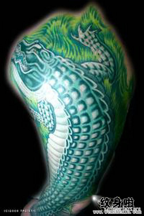 Amazing Green Ink Alligator Tattoo Design For Half Sleeve