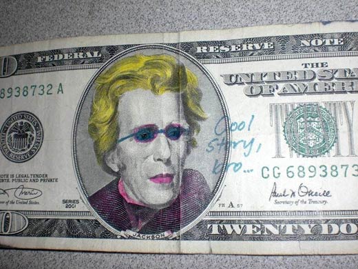 Andrew Jackson Funny Face On 20 Dollars Money Image