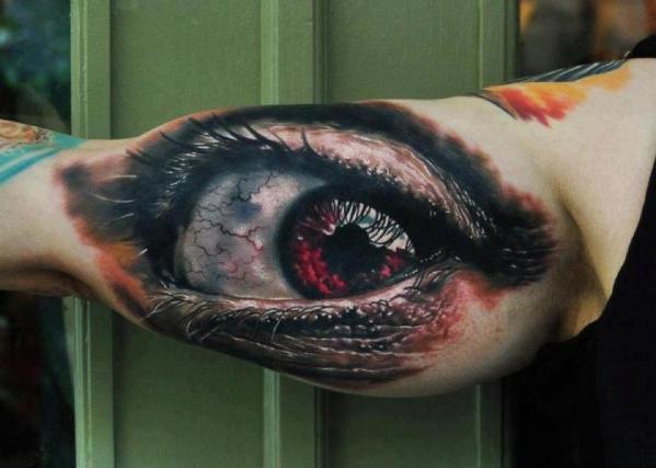 Attractive 3D Eye Tattoo On Bicep