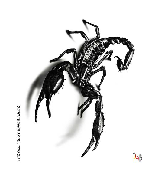 Awesome Black 3D Scorpion Tattoo Design