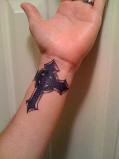 Awesome Black Cross Wrist Tattoo