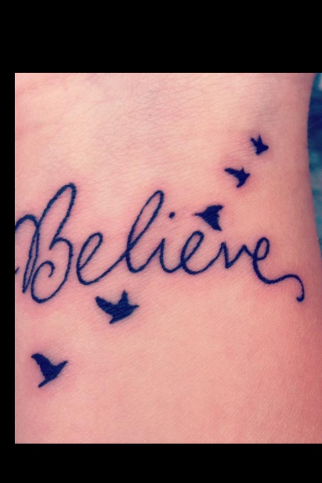 Believe And Flying Birds Tattoo On Wrist