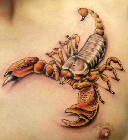 Best 3D Scorpion Tattoo On Man Chest