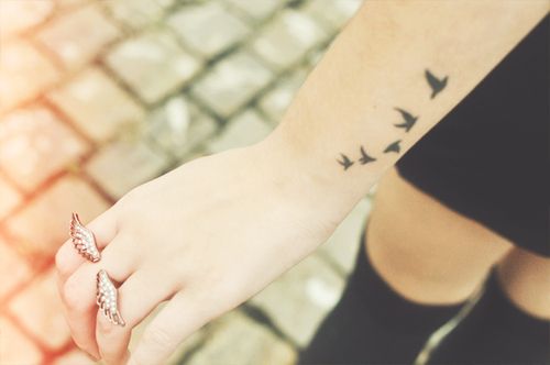 Birds Tattoos On Girl Side Wrist