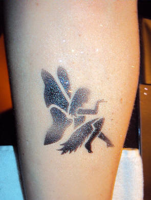 Black Airbrush Fairy Tattoo Design For Leg
