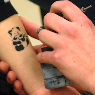 Black Airbrush Panda Tattoo Design For Forearm