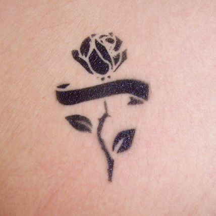 Black Airbrush Rose With Ribbon Tattoo Design