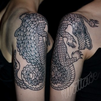Black Alligator Tattoo Design For Shoulder