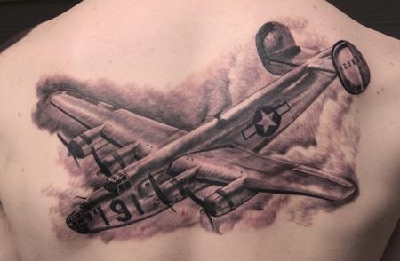 Black And Grey 3D Airplane Tattoo Design