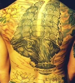 Black And Grey Alligator Tattoo On Full Back