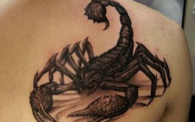 Black Ink 3D Scorpion Tattoo Design For Back Shoulder