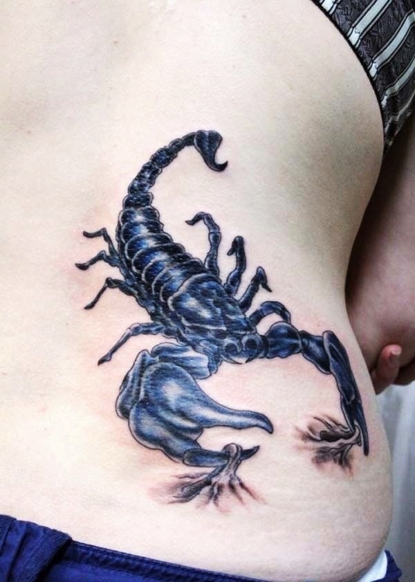 Black Ink 3D Scorpion Tattoo On Back