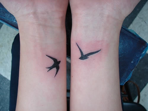 Black Two Flying Birds Tattoo On Both Wrist