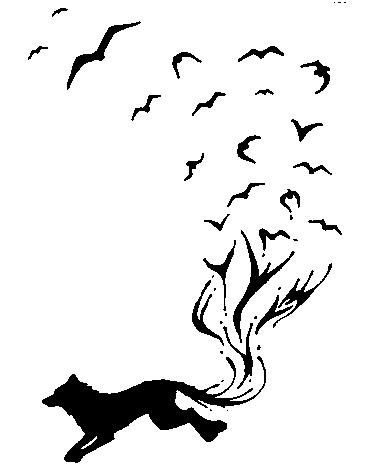 Black Wolf With Flying Birds Tattoo Stencil By Laura Clawson