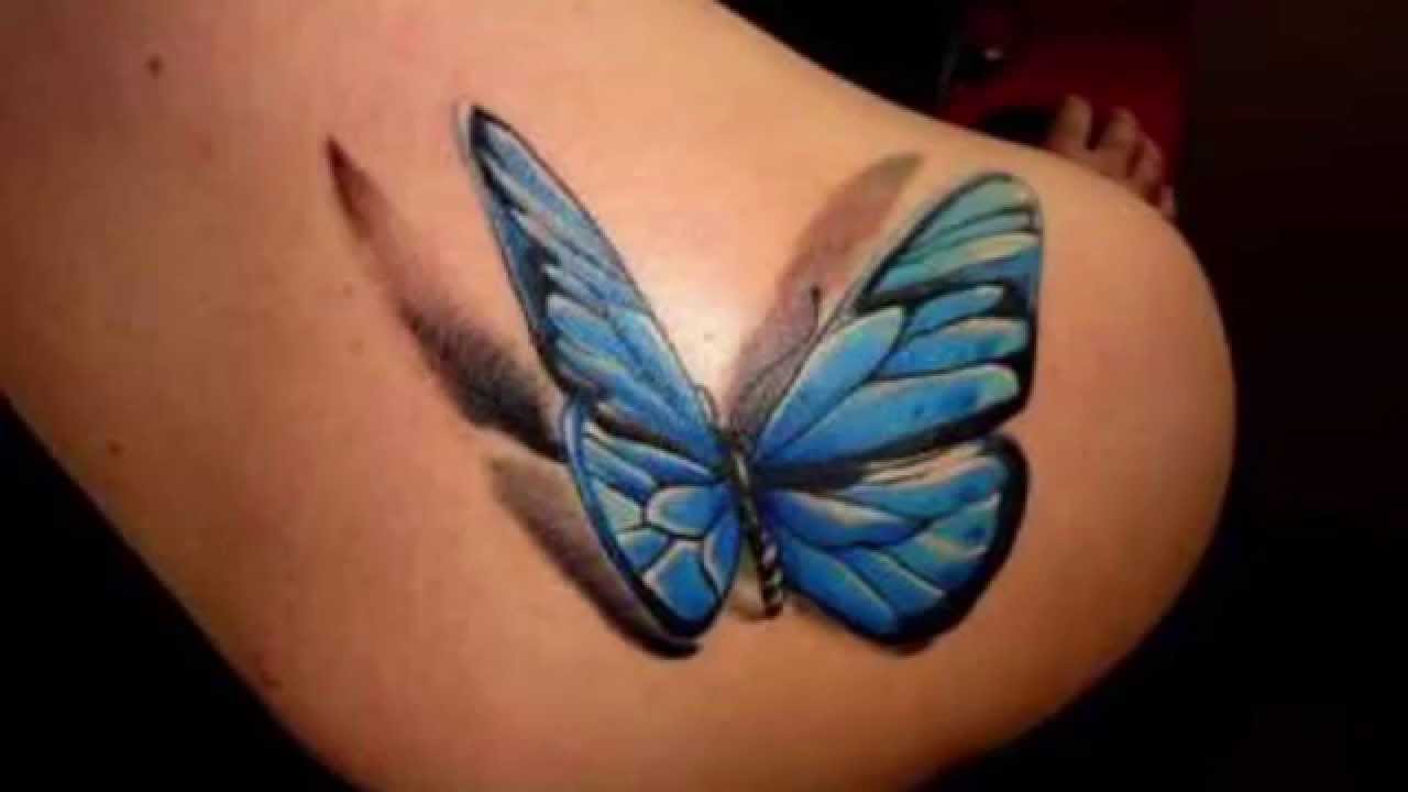 Blue And Black 3D Butterfly Tattoo Design