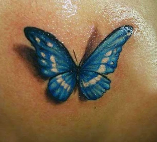 Blue Ink 3D Butterfly Tattoo Design
