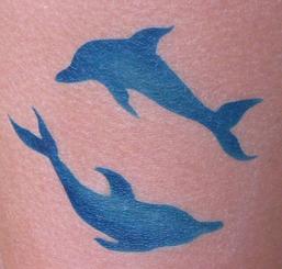 Blue Ink Airbrush Two Dolphin Tattoo Design