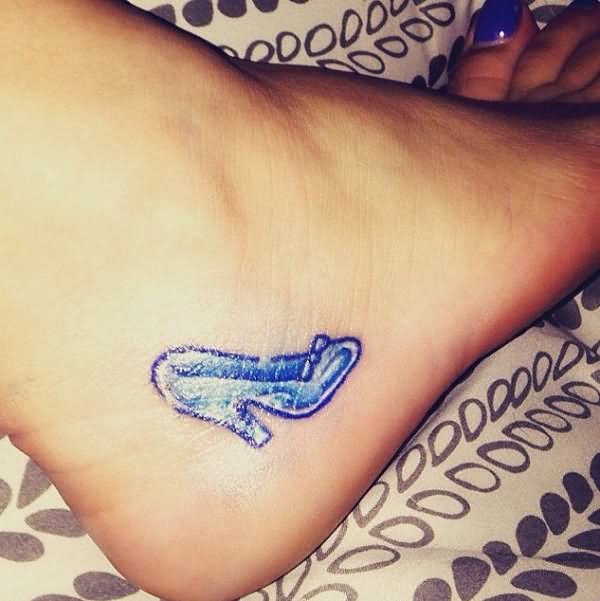 Blue Ink Girl Slipper Tattoo On Heel
