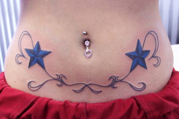 Blue Nautical Star Tattoos On Waist by Zelo75