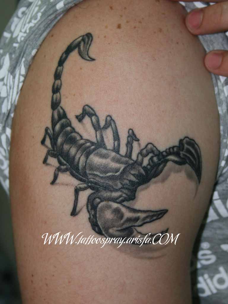 Classic Black And Grey 3D Scorpion Tattoo Design For Shoulder