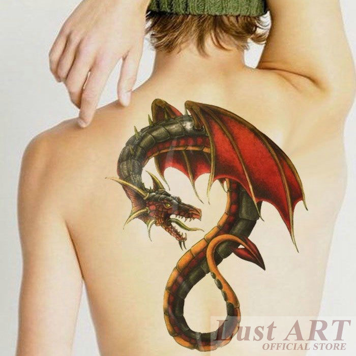 Color 3D Dragon Tattoo On Man Back