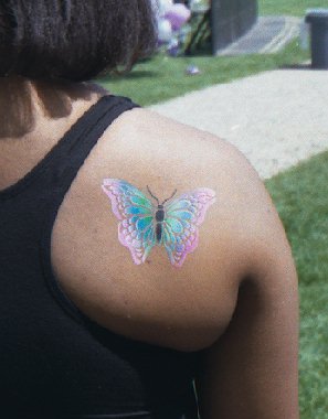 Colorful Airbrush Butterfly Tattoo On Right Back Shoulder