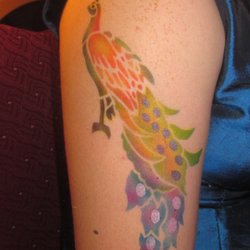 Colorful Airbrush Peacock Tattoo Design For Half Sleeve