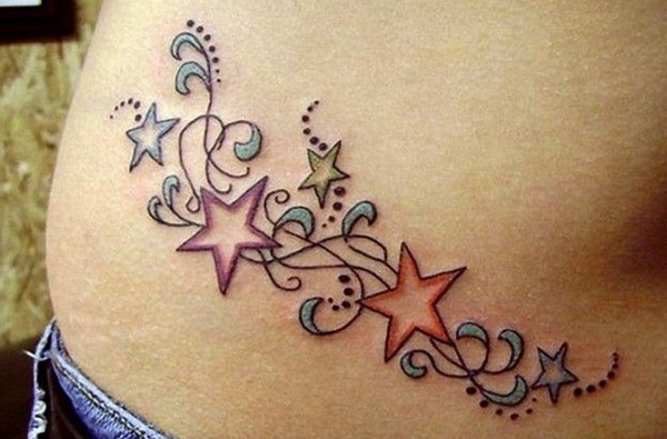 Colorful Stars Tattoos On Waist