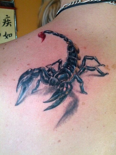 Cool 3D Scorpion Tattoo On Left Back Shoulder