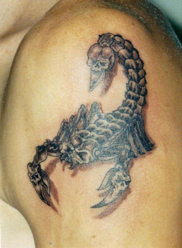 Cool Black Ink 3D Scorpion Tattoo Design For Shoulder