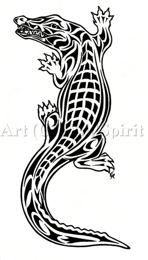 Cool Black Tribal Alligator Tattoo Stencil