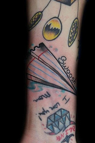Cool Paper Airplane Tattoo Design For Forearm