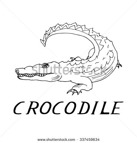 Crocodile  - Black Outline Alligator Tattoo Stencil