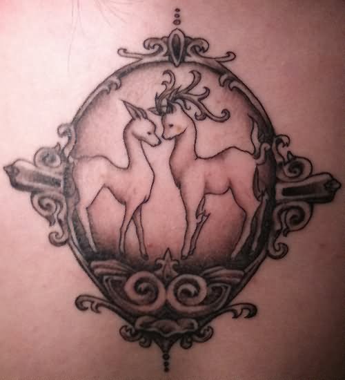 Deer Couple In Frame Tattoo Design