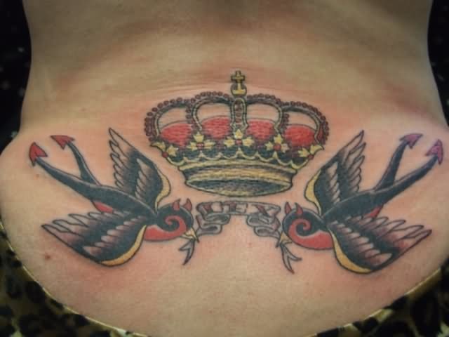 Devil Swallows And Crown Tattoo On Waist
