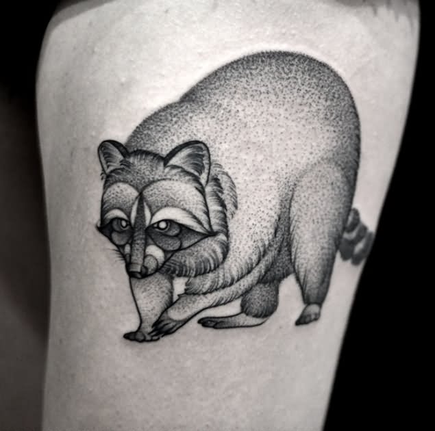 Dorwork Raccoon Tattoo by Kamil Czapiga