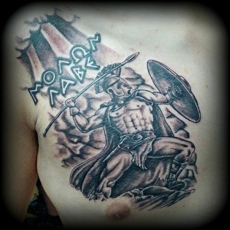 Fighting Spartan Tattoo On Chest