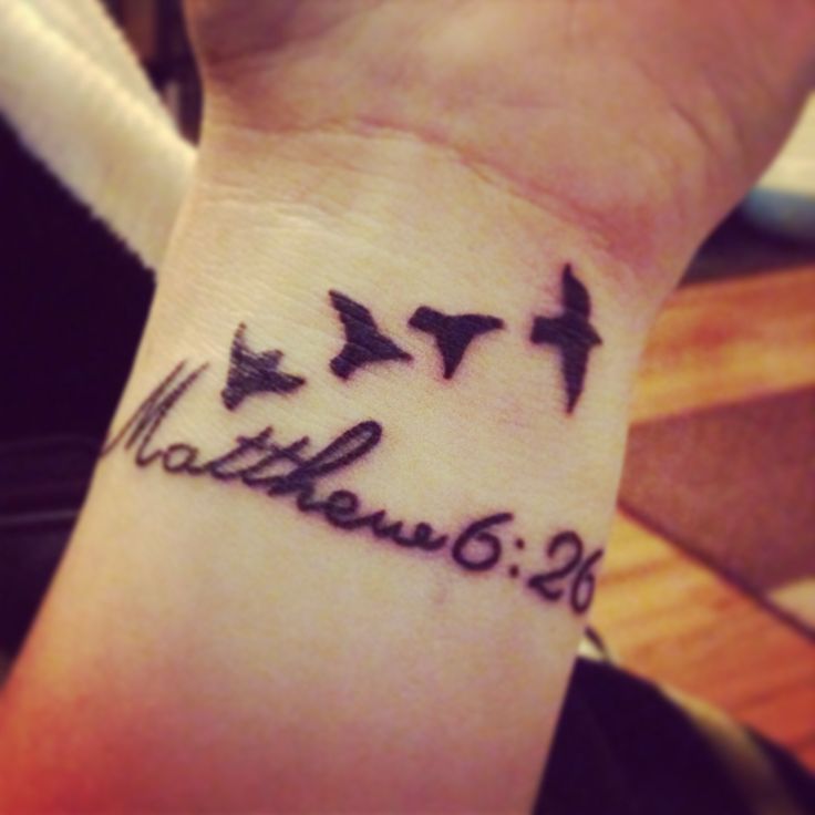 Flying Birds And Matthew Wrist Tattoo