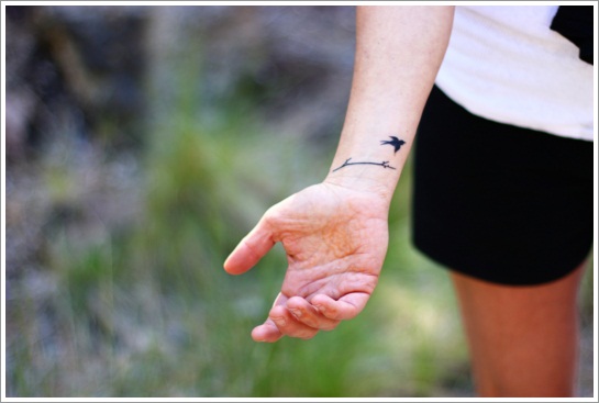Flying Black Bird Wrist Tattoo For Girls