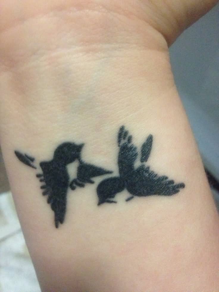 Flying Black Birds Wrists Tattoos
